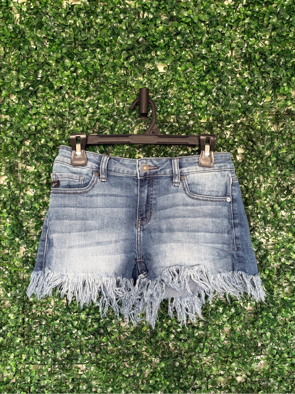 KanCan Light Wash Distressed Fringe Hem Jean Shorts